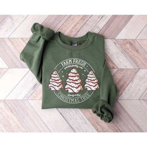 Farm Fresh Christmas Tree Cakes Sweatshirt,Christmas Cake Sweatshirt - Picture 1 of 4